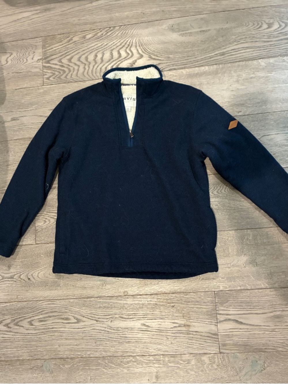 Orvis Navy Half-Zip Sherpa Collar Pullover Sweatshirt